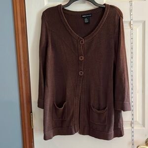 R.E.Q. required to wear-size M-chocolate brown-three button sweater cardigan